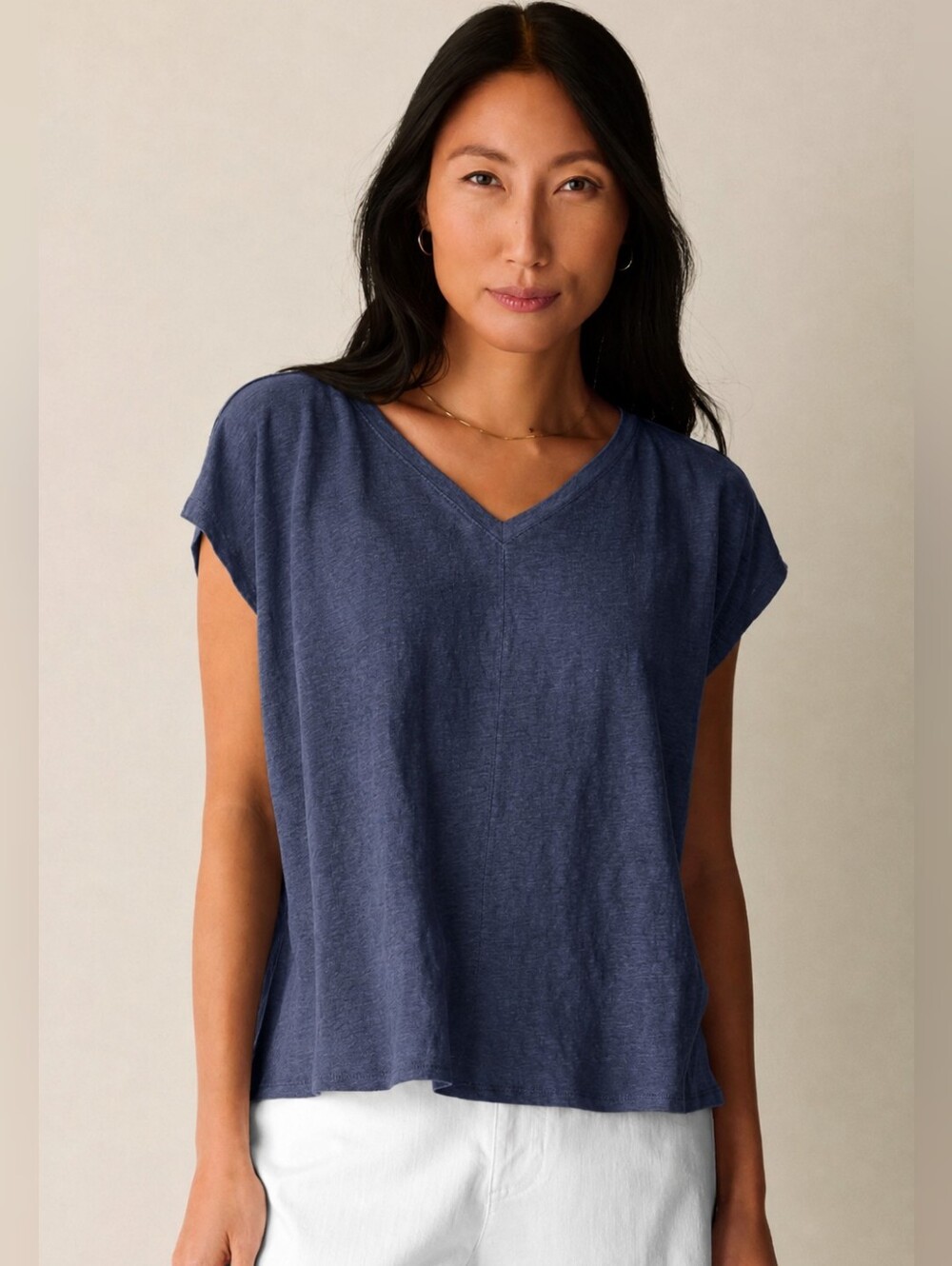 ❤️ EILEEN FISHER ORGANIC LINEN V NECK TEE / TOP, SMALL